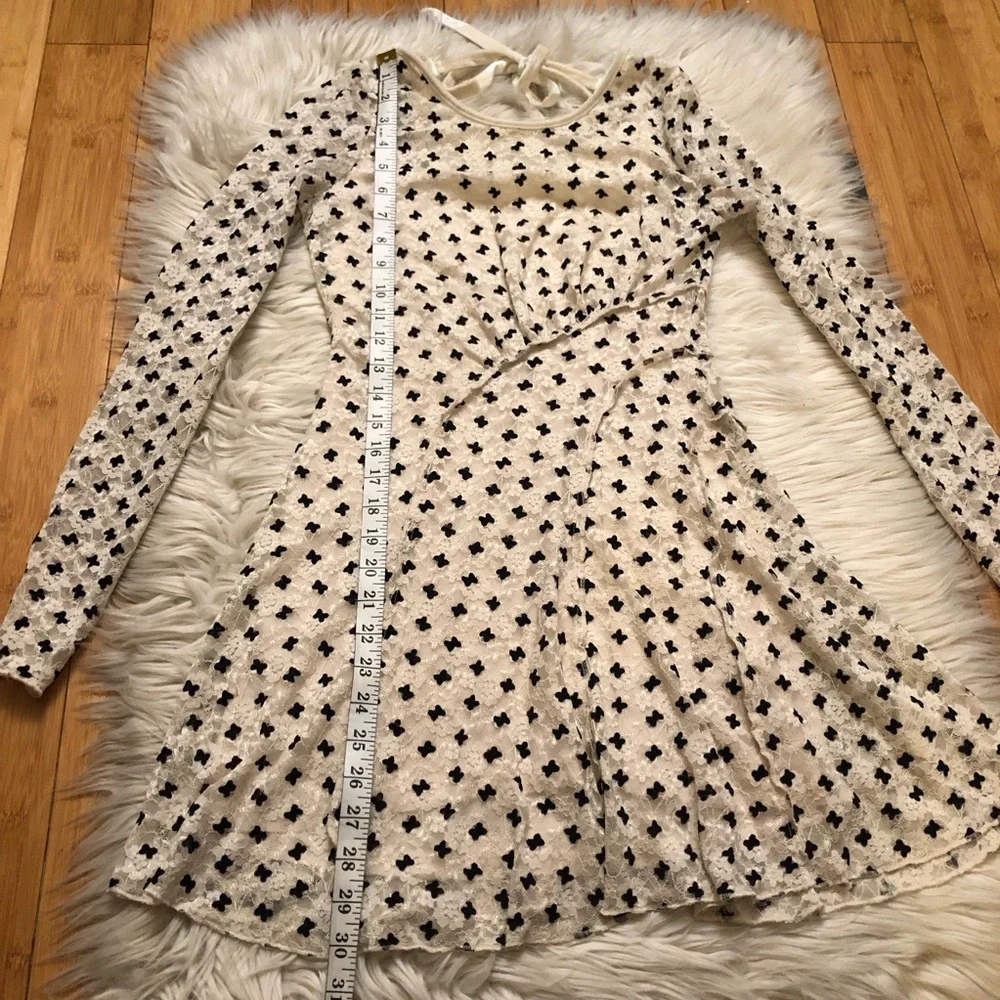 Free People Sheer Delight Polka Dots Bow Mesh Open Back Black Cream Mini size S